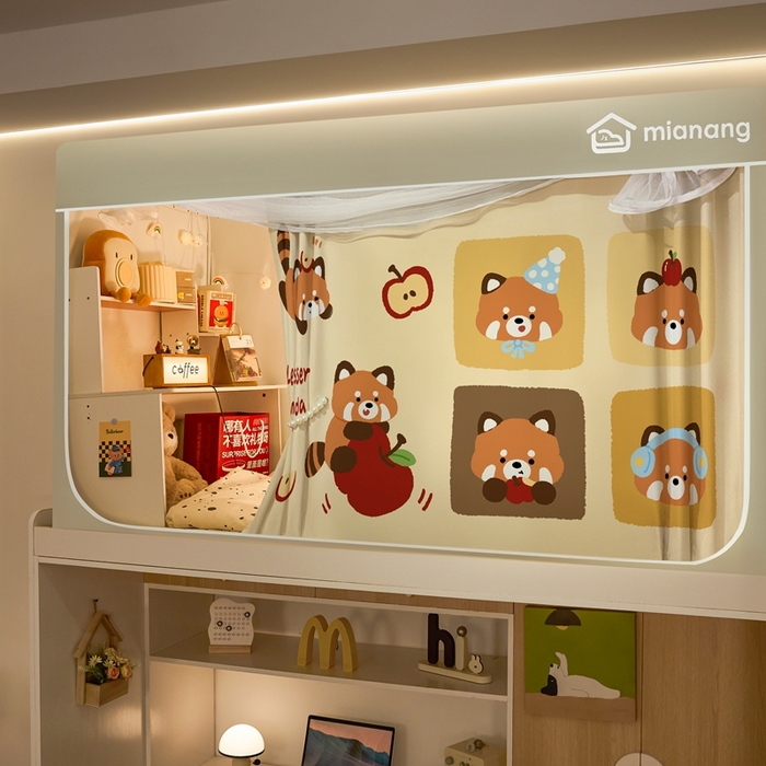 91家纺网 家纺一手货源 找家纺 卓尔居 2025新款学生遮光床帘卡通ZR学生蚊帐 米色-小浣熊