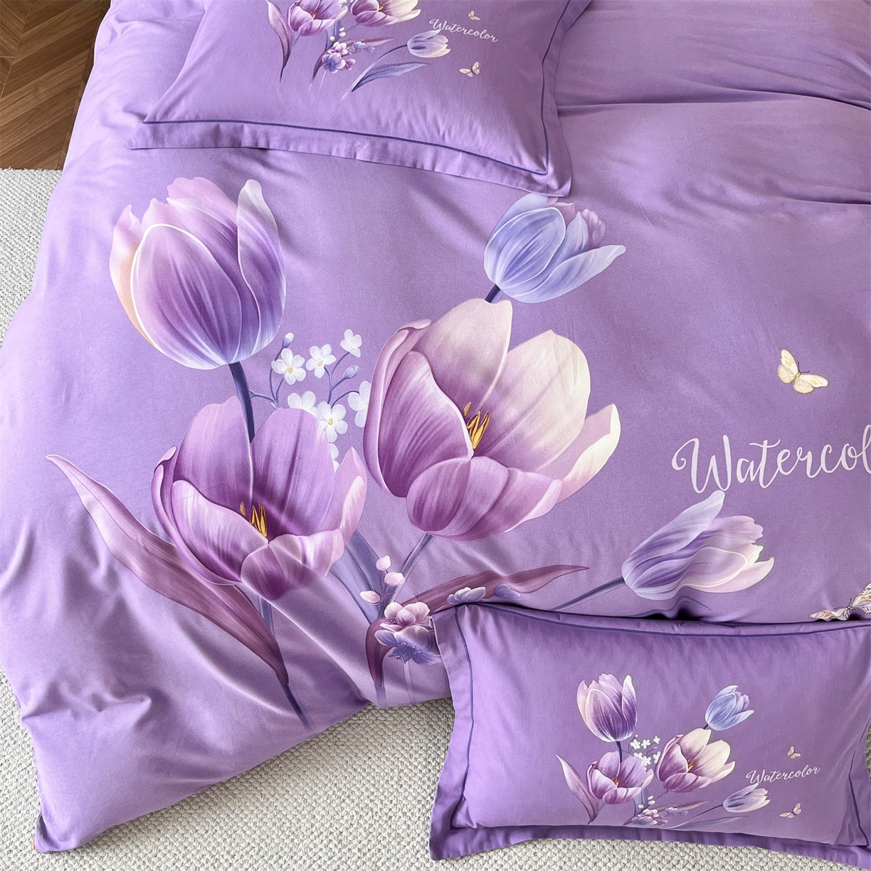 91家纺网 家纺一手货源 找家纺 曼秀琳 2025秋冬新款全棉磨毛印花四件套 滴翠溢香-浅紫