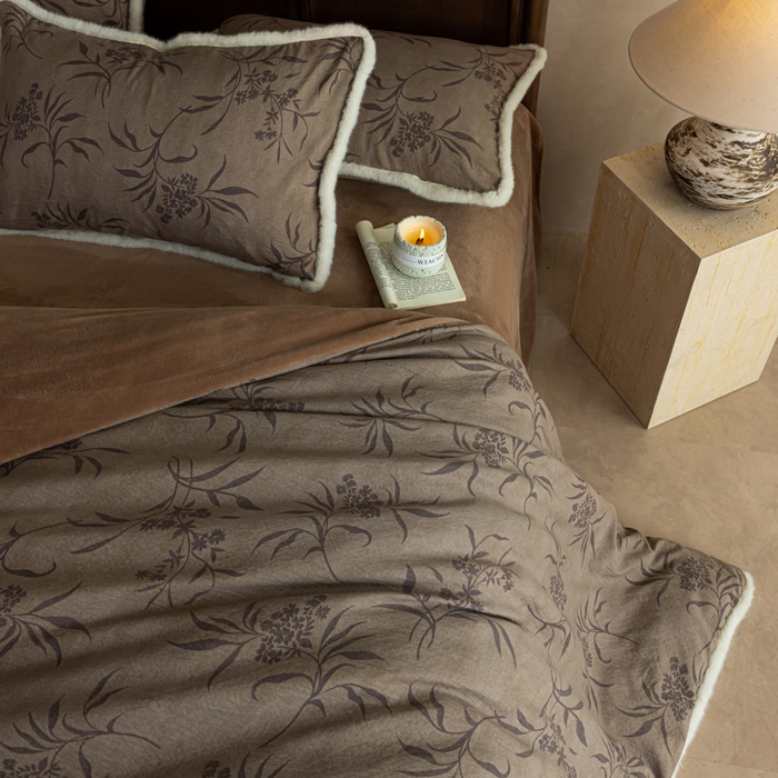 91家纺网 家纺一手货源 找家纺 迷尚家居 2025新款复古色织棉麻牛奶绒棉加绒四件套 玉茗-绒