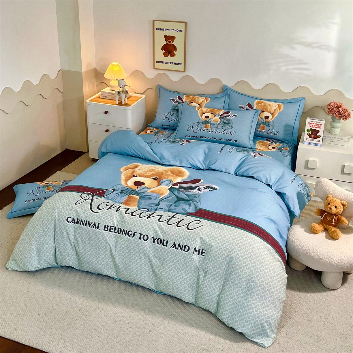 91家纺网 家纺一手货源 找家纺 曼秀琳 2025秋冬新款全棉磨毛印花四件套 你好朋友-兰