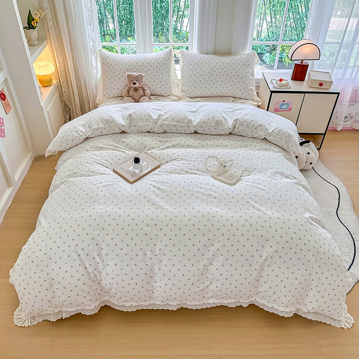 91家纺网 家纺一手货源 找家纺 岚吉家纺 2025新款全棉棉花床盖四件套 缤纷樱桃