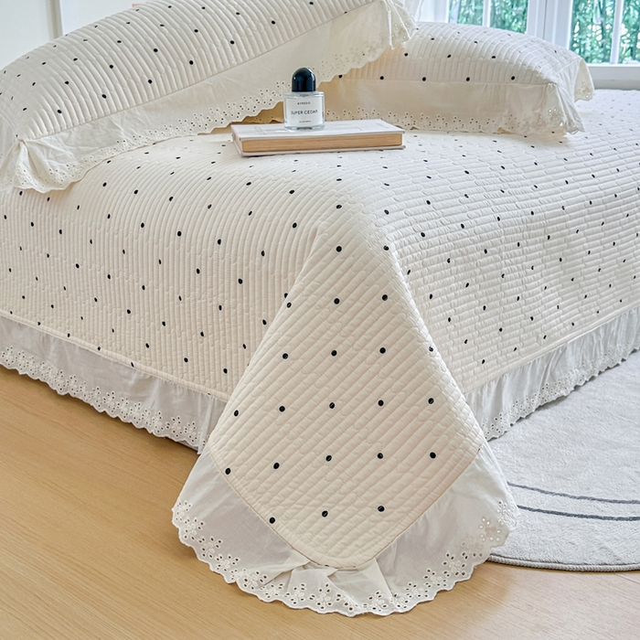 91家纺网 家纺一手货源 找家纺 岚吉家纺 2025新款全棉棉花床盖四件套 小黑点点（米）