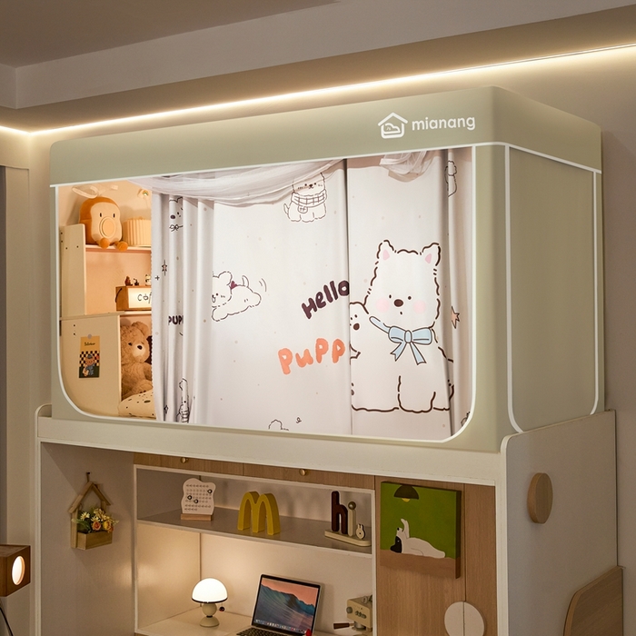 91家纺网 家纺一手货源 找家纺 卓尔居 2025新款学生遮光床帘卡通ZR学生蚊帐 米色-萌萌狗