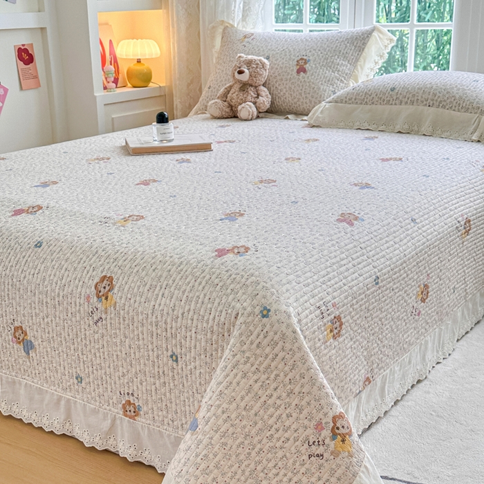 91家纺网 家纺一手货源 找家纺 岚吉家纺 2025新款全棉棉花床盖四件套 萌萌狮