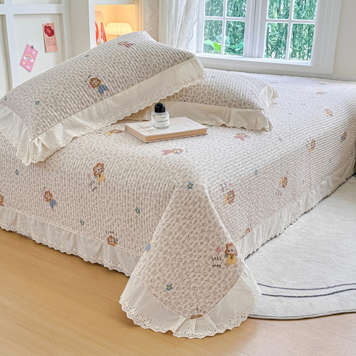 91家纺网 家纺一手货源 找家纺 岚吉家纺 2025新款全棉棉花床盖四件套 萌萌狮