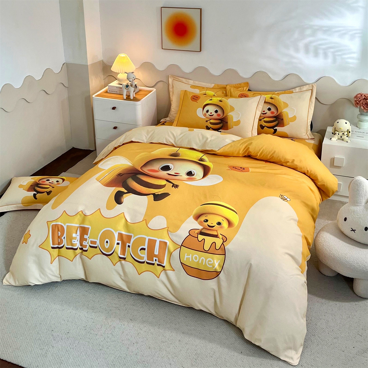 91家纺网 家纺一手货源 找家纺 曼秀琳 2025秋冬新款全棉磨毛印花四件套 萌萌哒-黄