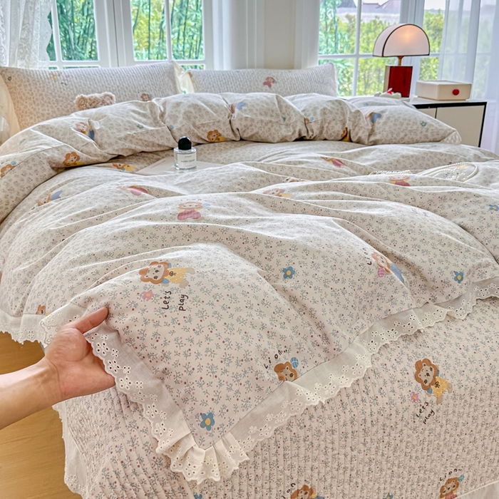 91家纺网 家纺一手货源 找家纺 岚吉家纺 2025新款全棉棉花床盖四件套 萌萌狮