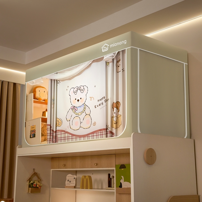 91家纺网 家纺一手货源 找家纺 卓尔居 2025新款学生遮光床帘卡通ZR学生蚊帐 米色-格子泰迪