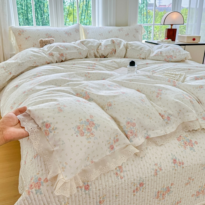 91家纺网 家纺一手货源 找家纺 岚吉家纺 2025新款全棉棉花床盖四件套 落落晨光