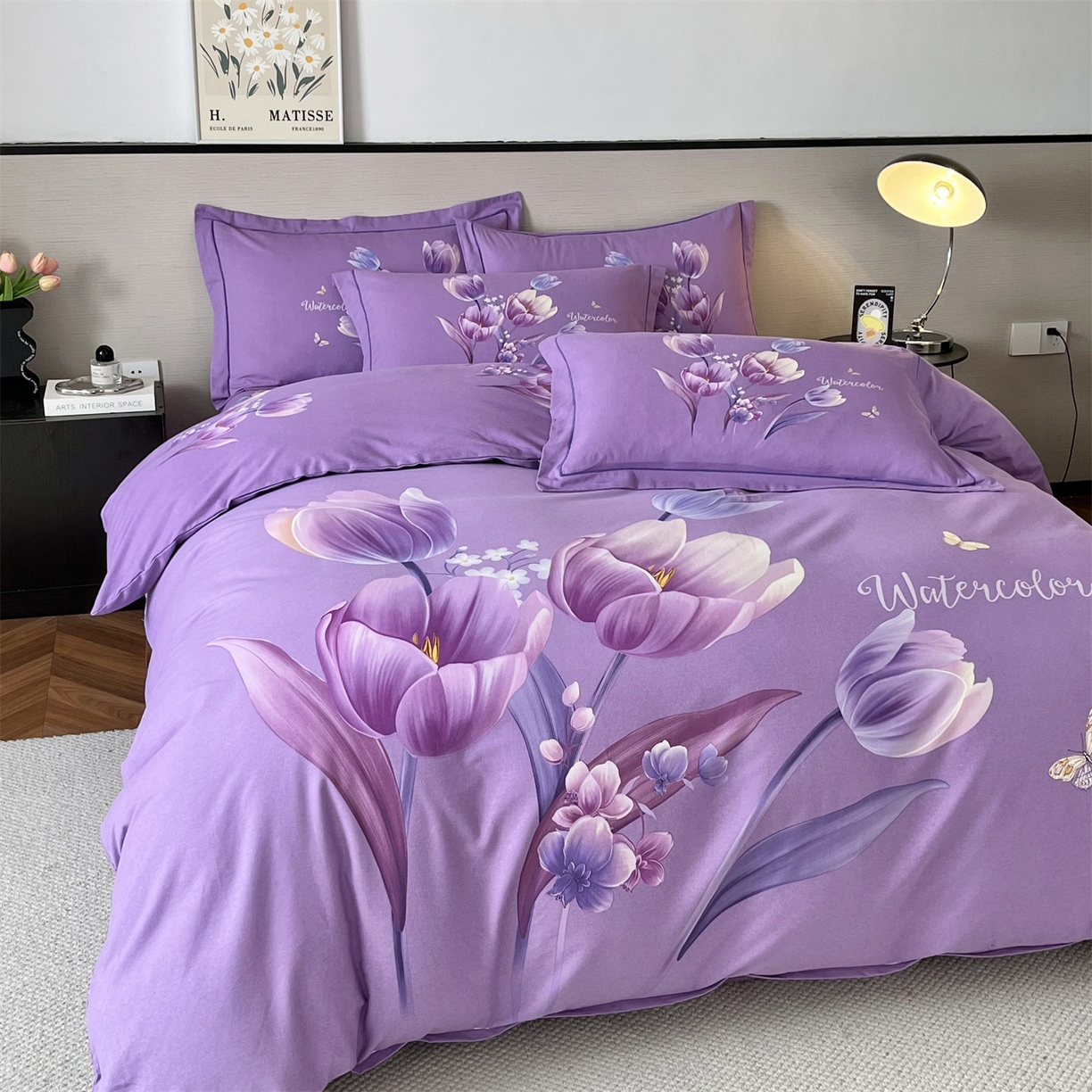 91家纺网 家纺一手货源 找家纺 曼秀琳 2025秋冬新款全棉磨毛印花四件套 滴翠溢香-浅紫