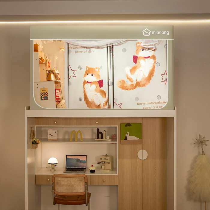 91家纺网 家纺一手货源 找家纺 卓尔居 2025新款学生遮光床帘卡通ZR学生蚊帐 米色-躲猫猫