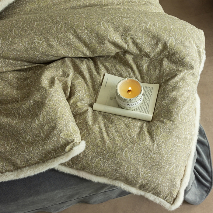 91家纺网 家纺一手货源 找家纺 迷尚家居 2025新款复古色织棉麻牛奶绒棉加绒四件套 古奈绿-绒