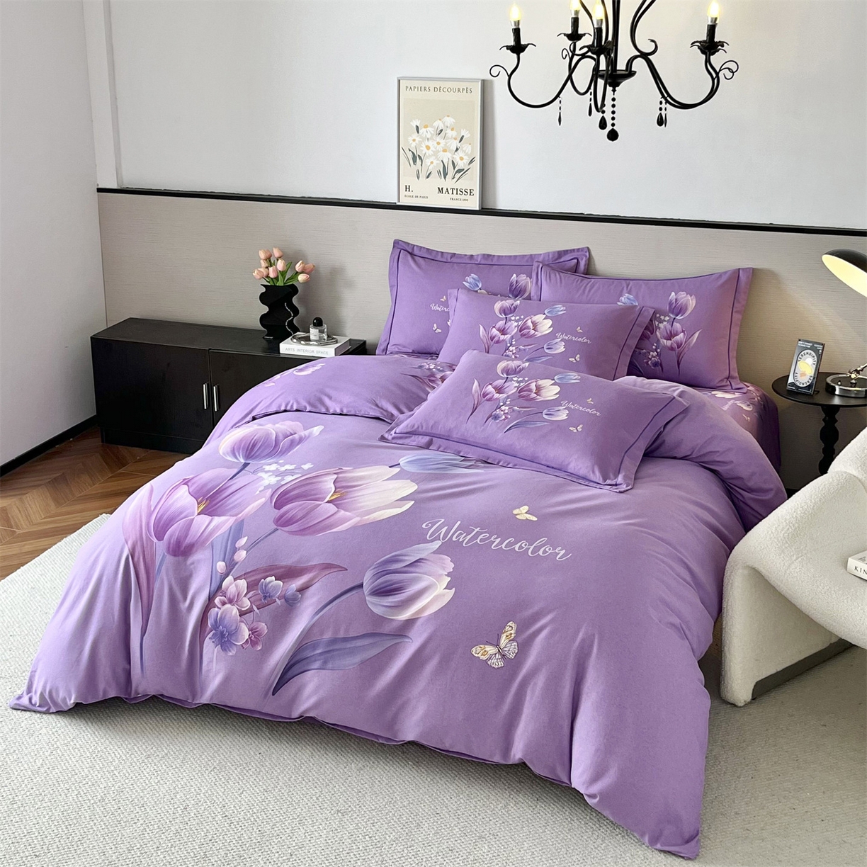 91家纺网 家纺一手货源 找家纺 曼秀琳 2025秋冬新款全棉磨毛印花四件套 滴翠溢香-浅紫