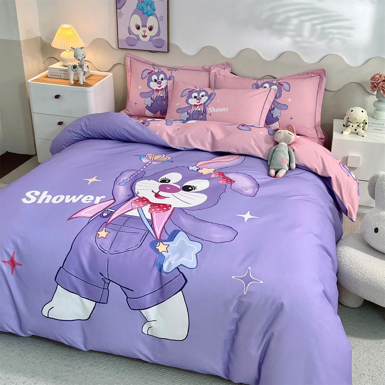 91家纺网 家纺一手货源 找家纺 曼秀琳 2025秋冬新款全棉磨毛印花四件套 闪耀之星-紫