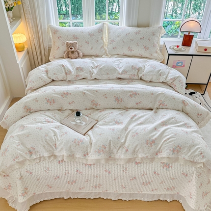 91家纺网 家纺一手货源 找家纺 岚吉家纺 2025新款全棉棉花床盖四件套 落落晨光