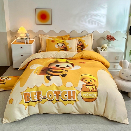 曼秀琳 2025秋冬新款全棉磨毛印花四件套 萌萌哒-黄