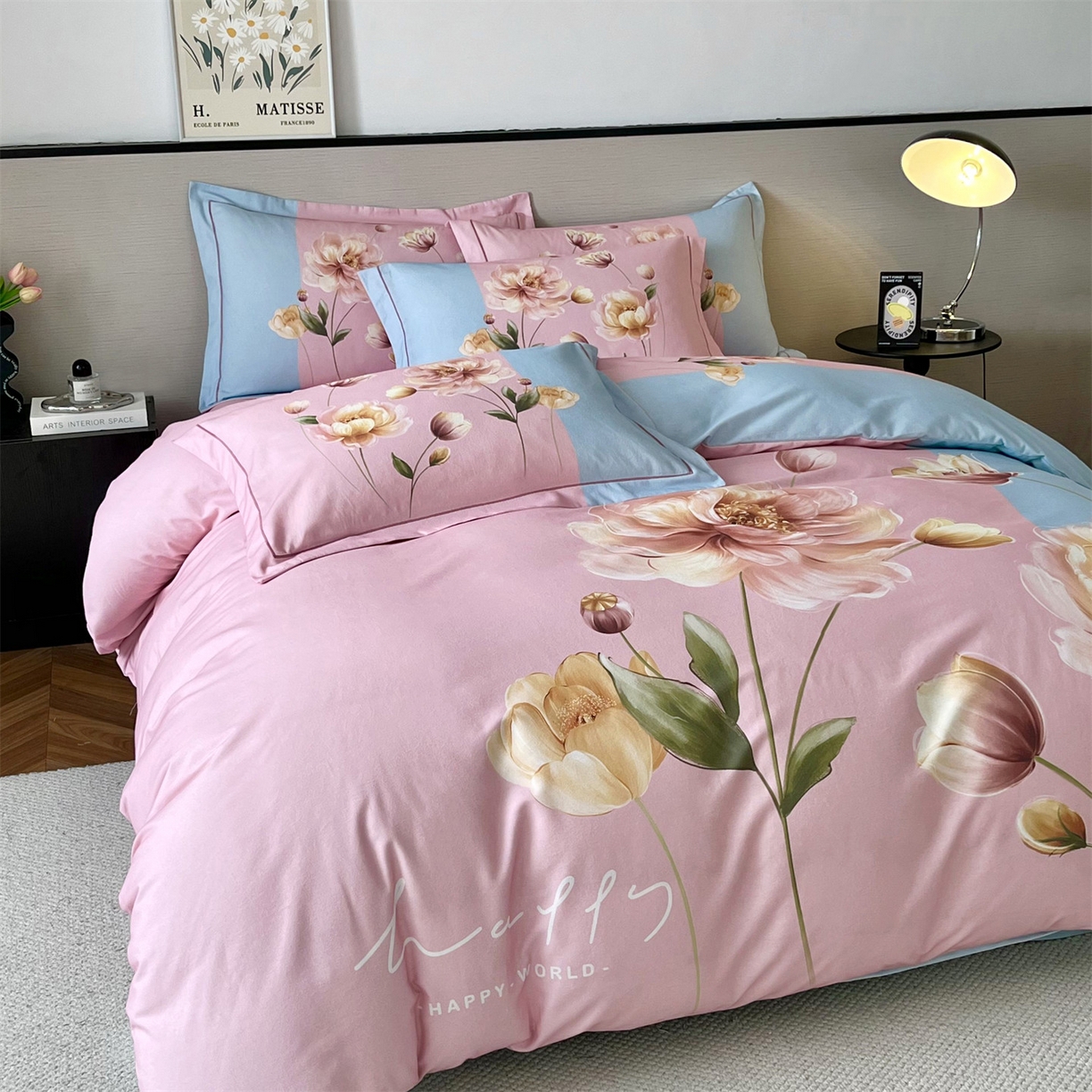 91家纺网 家纺一手货源 找家纺 曼秀琳 2025秋冬新款全棉磨毛印花四件套 岸芷汀兰-粉