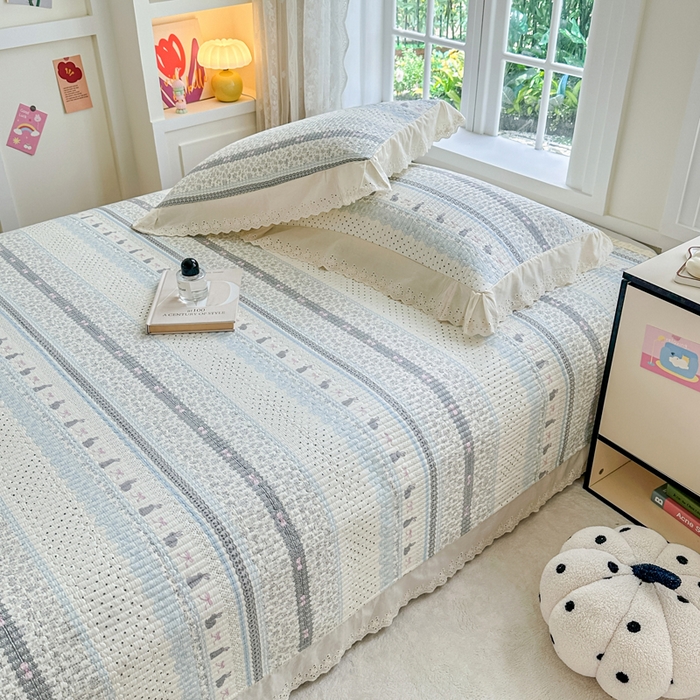 91家纺网 家纺一手货源 找家纺 （总）岚吉家纺 2025新款全棉绗缝棉花床盖花边款三件套四件套