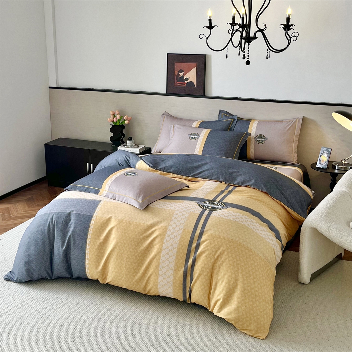 91家纺网 家纺一手货源 找家纺 曼秀琳 2025秋冬新款全棉磨毛印花四件套 爱旅生活-黄