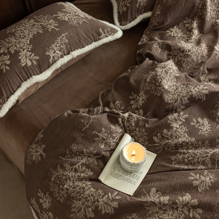 91家纺网 家纺一手货源 找家纺 迷尚家居 2025新款复古色织棉麻牛奶绒棉加绒四件套 锦瑟-绒