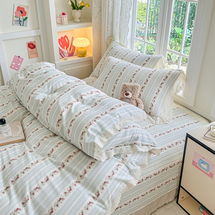 91家纺网 家纺一手货源 找家纺 岚吉家纺 2025新款全棉棉花床盖四件套 蓝美人