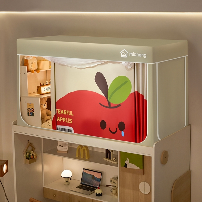 91家纺网 家纺一手货源 找家纺 卓尔居 2025新款学生遮光床帘卡通ZR学生蚊帐 米色-苹果