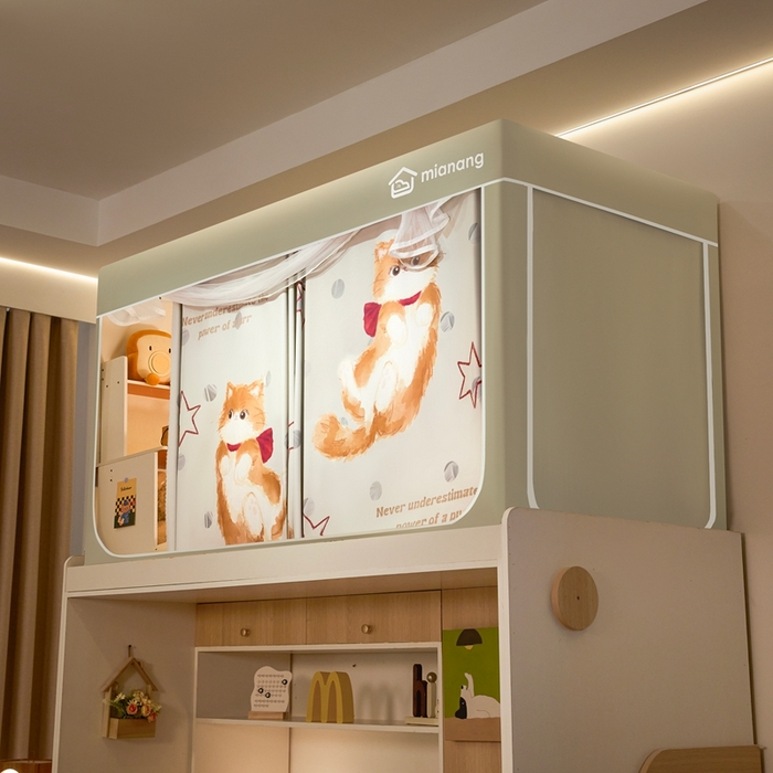 91家纺网 家纺一手货源 找家纺 卓尔居 2025新款学生遮光床帘卡通ZR学生蚊帐 米色-躲猫猫