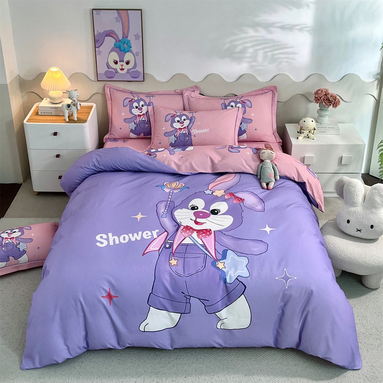 91家纺网 家纺一手货源 找家纺 曼秀琳 2025秋冬新款全棉磨毛印花四件套 闪耀之星-紫