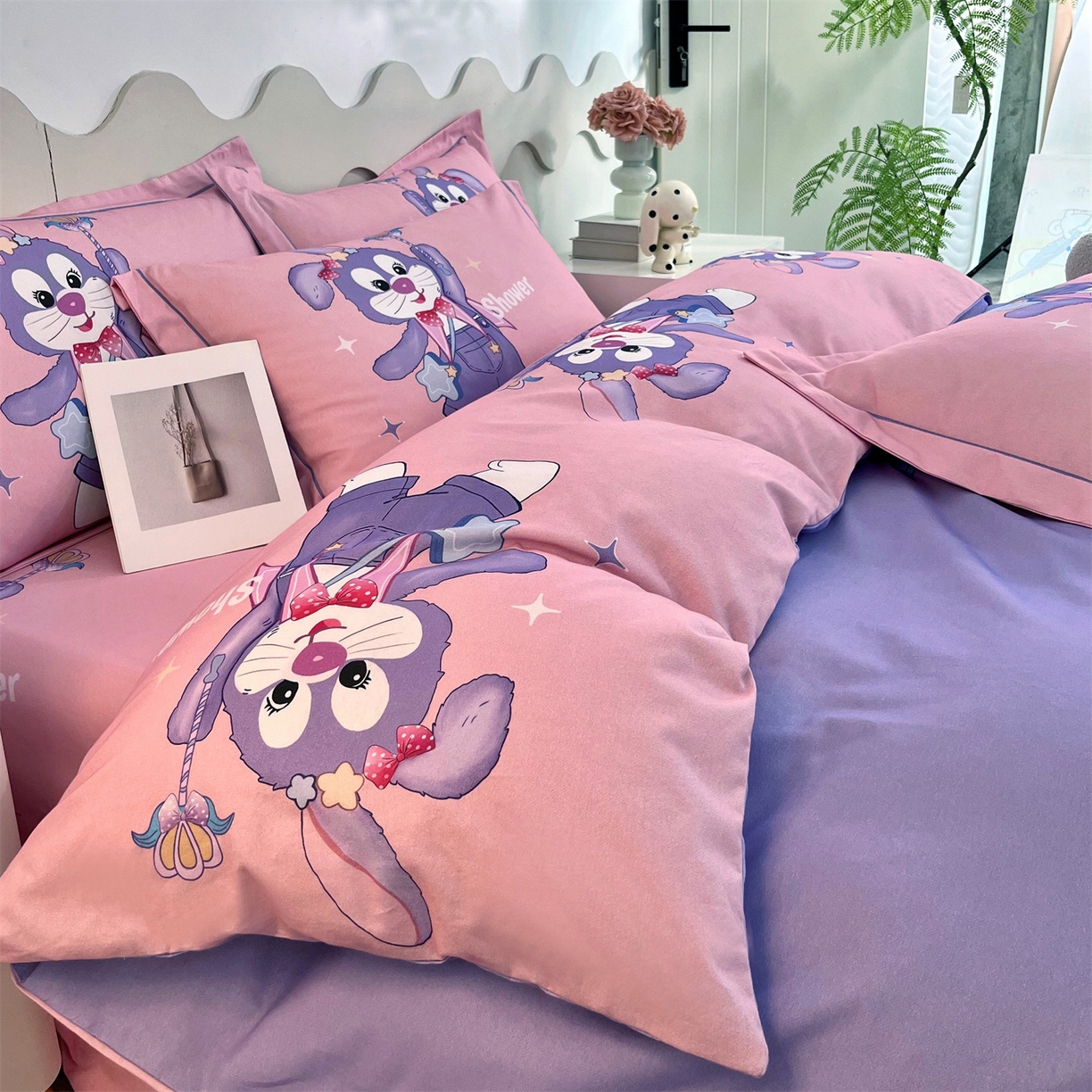 91家纺网 家纺一手货源 找家纺 曼秀琳 2025秋冬新款全棉磨毛印花四件套 闪耀之星-紫