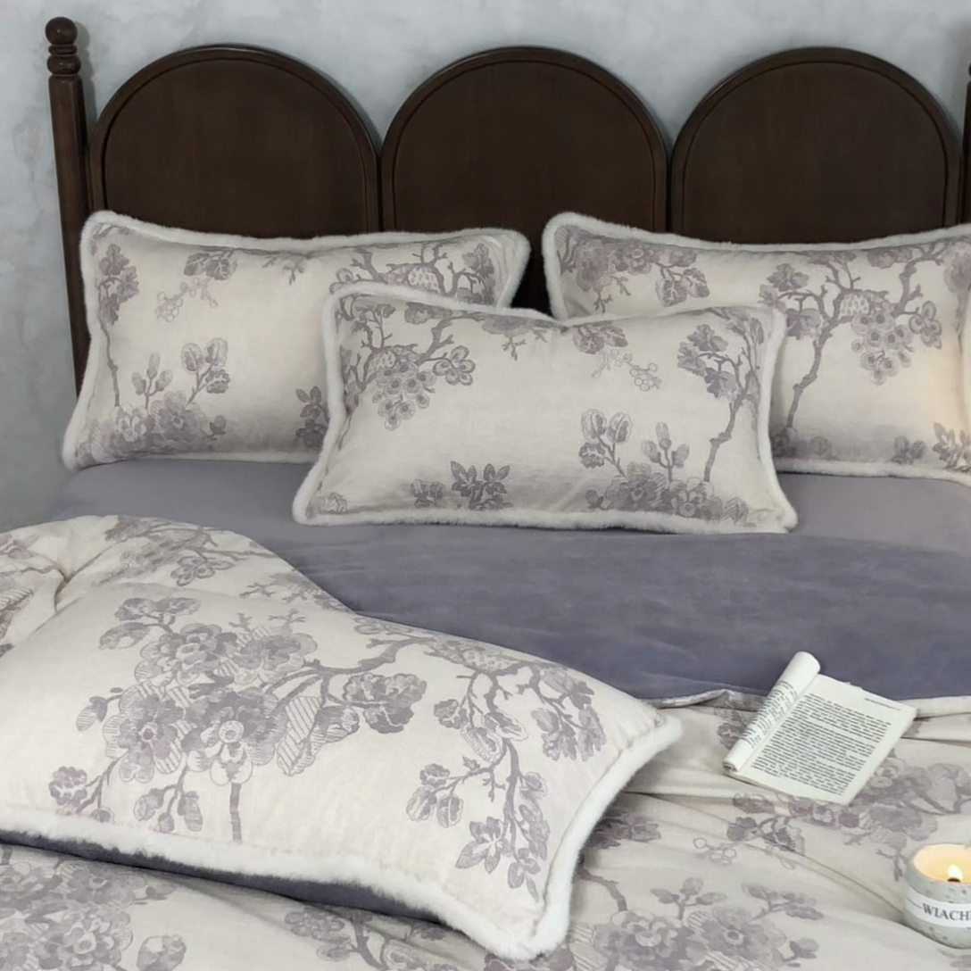 91家纺网 家纺一手货源 找家纺 迷尚家居 2025新款复古色织棉麻牛奶绒棉加绒四件套 砚秋紫-绒