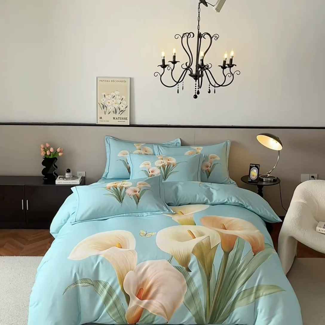 91家纺网 家纺一手货源 找家纺 曼秀琳 2025秋冬新款全棉磨毛印花四件套 清新俊逸-兰