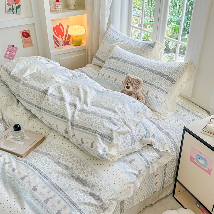 91家纺网 家纺一手货源 找家纺 （总）岚吉家纺 2025新款全棉绗缝棉花床盖花边款三件套四件套