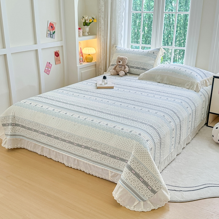 91家纺网 家纺一手货源 找家纺 （总）岚吉家纺 2025新款全棉绗缝棉花床盖花边款三件套四件套