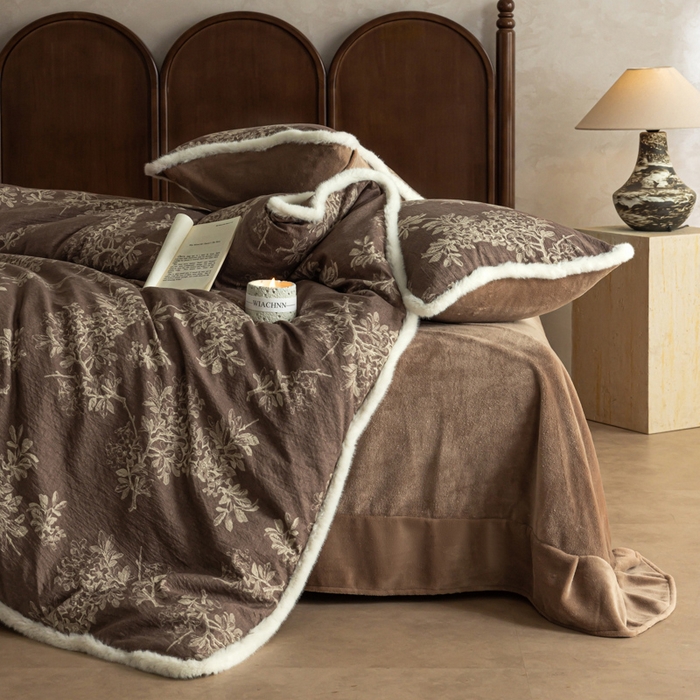 91家纺网 家纺一手货源 找家纺 迷尚家居 2025新款复古色织棉麻牛奶绒棉加绒四件套 锦瑟-绒