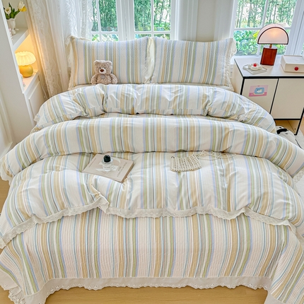 91家纺网 家纺一手货源 找家纺 岚吉家纺 2025新款全棉棉花床盖四件套 黄苏条