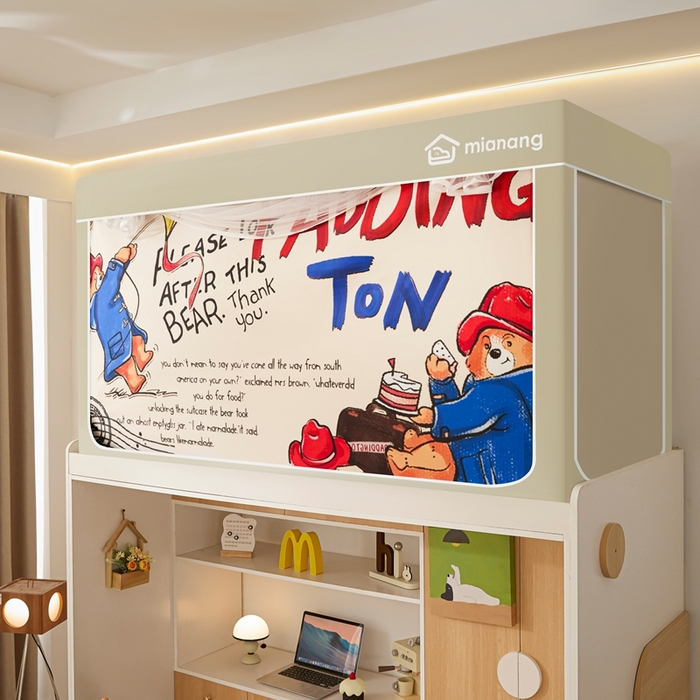 91家纺网 家纺一手货源 找家纺 卓尔居 2025新款学生遮光床帘卡通ZR学生蚊帐 米色-帕蒂熊TON