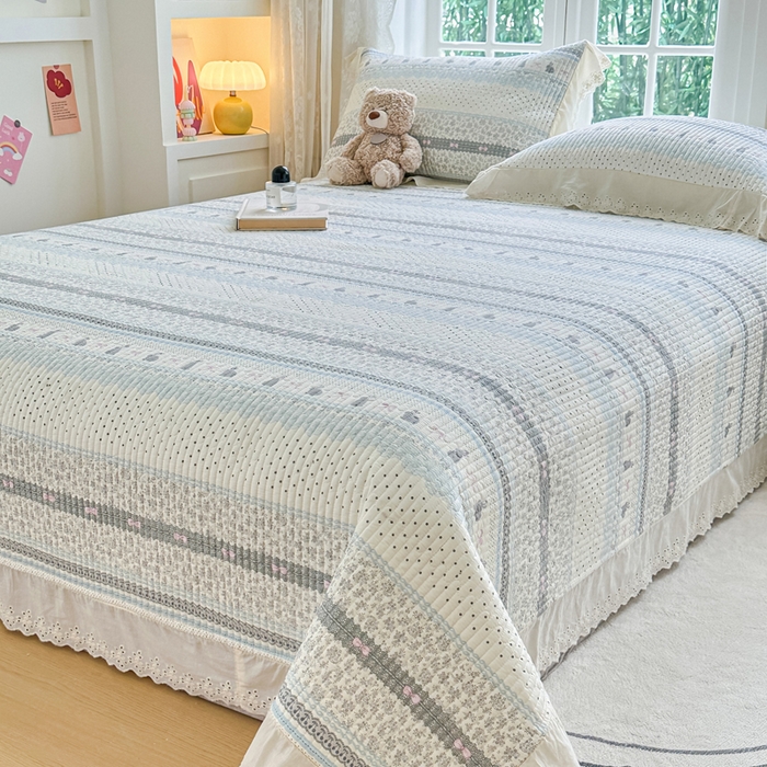 91家纺网 家纺一手货源 找家纺 （总）岚吉家纺 2025新款全棉绗缝棉花床盖花边款三件套四件套