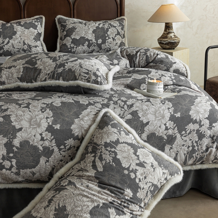 91家纺网 家纺一手货源 找家纺 迷尚家居 2025新款复古色织棉麻牛奶绒棉加绒四件套 玉环-绒