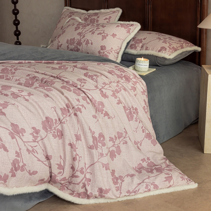 91家纺网 家纺一手货源 找家纺 迷尚家居 2025新款复古色织棉麻牛奶绒棉加绒四件套 俏颜-绒