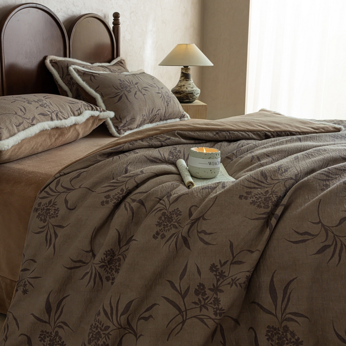 91家纺网 家纺一手货源 找家纺 迷尚家居 2025新款复古色织棉麻牛奶绒棉加绒四件套 玉茗-绒