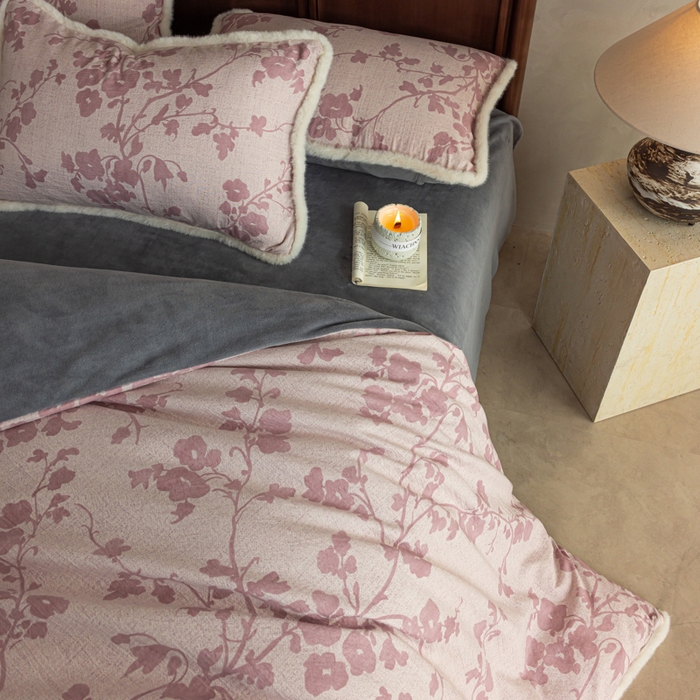 91家纺网 家纺一手货源 找家纺 迷尚家居 2025新款复古色织棉麻牛奶绒棉加绒四件套 俏颜-绒