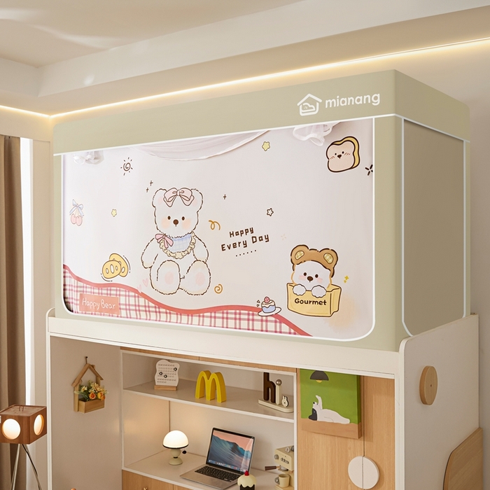 91家纺网 家纺一手货源 找家纺 卓尔居 2025新款学生遮光床帘卡通ZR学生蚊帐 米色-格子泰迪