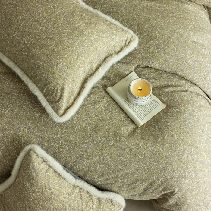 91家纺网 家纺一手货源 找家纺 迷尚家居 2025新款复古色织棉麻牛奶绒棉加绒四件套 古奈绿-绒