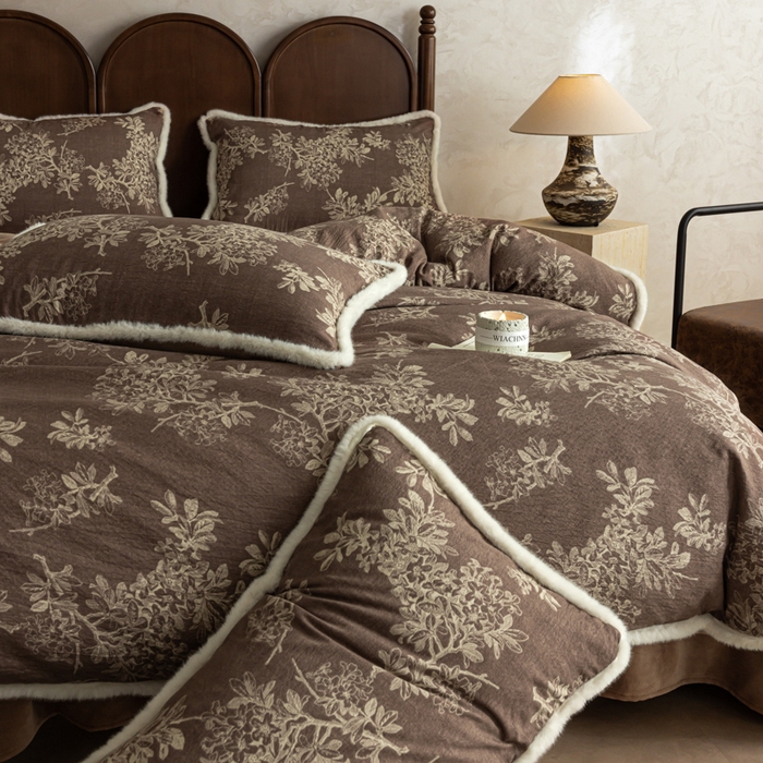 91家纺网 家纺一手货源 找家纺 （总）迷尚家居 2025新款复古色织棉麻牛奶绒棉加绒四件套