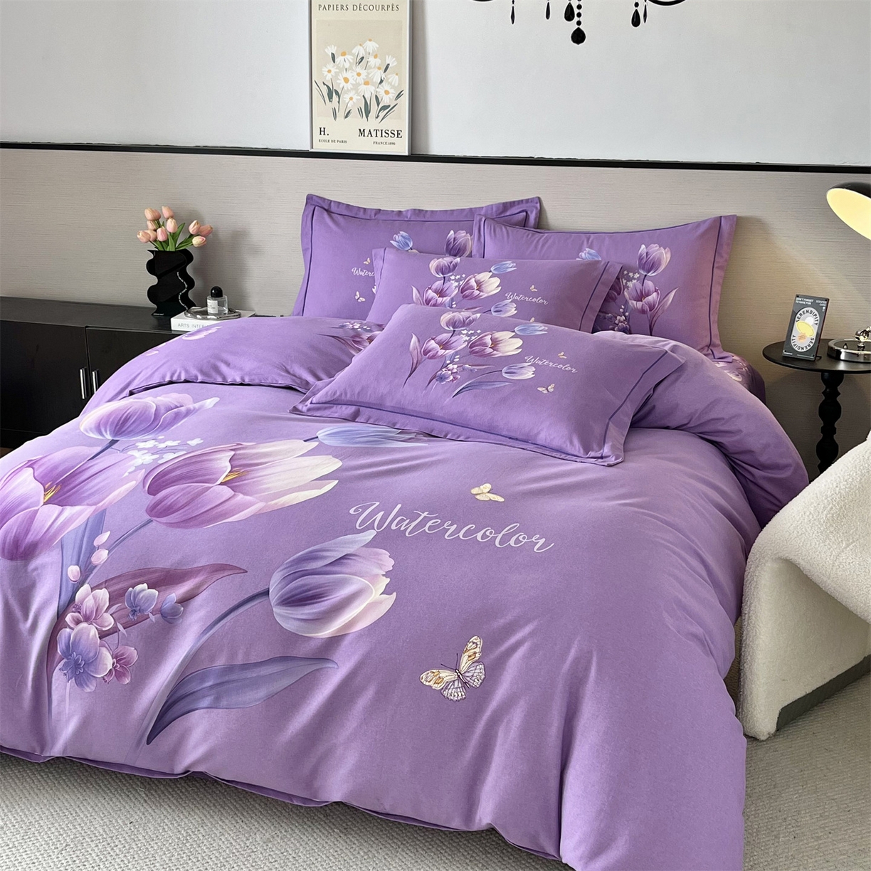 91家纺网 家纺一手货源 找家纺 曼秀琳 2025秋冬新款全棉磨毛印花四件套 滴翠溢香-浅紫