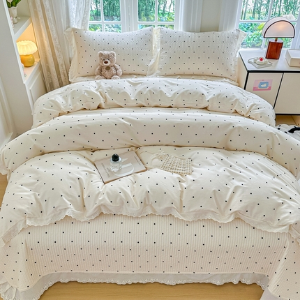 91家纺网 家纺一手货源 找家纺 岚吉家纺 2025新款全棉棉花床盖四件套 小黑点点（米）