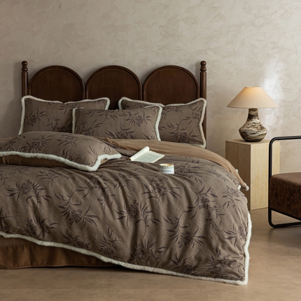 迷尚家居 2025新款复古色织棉麻牛奶绒棉加绒四件套 玉茗-绒