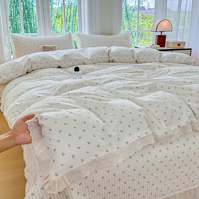 91家纺网 家纺一手货源 找家纺 岚吉家纺 2025新款全棉棉花床盖四件套 缤纷樱桃