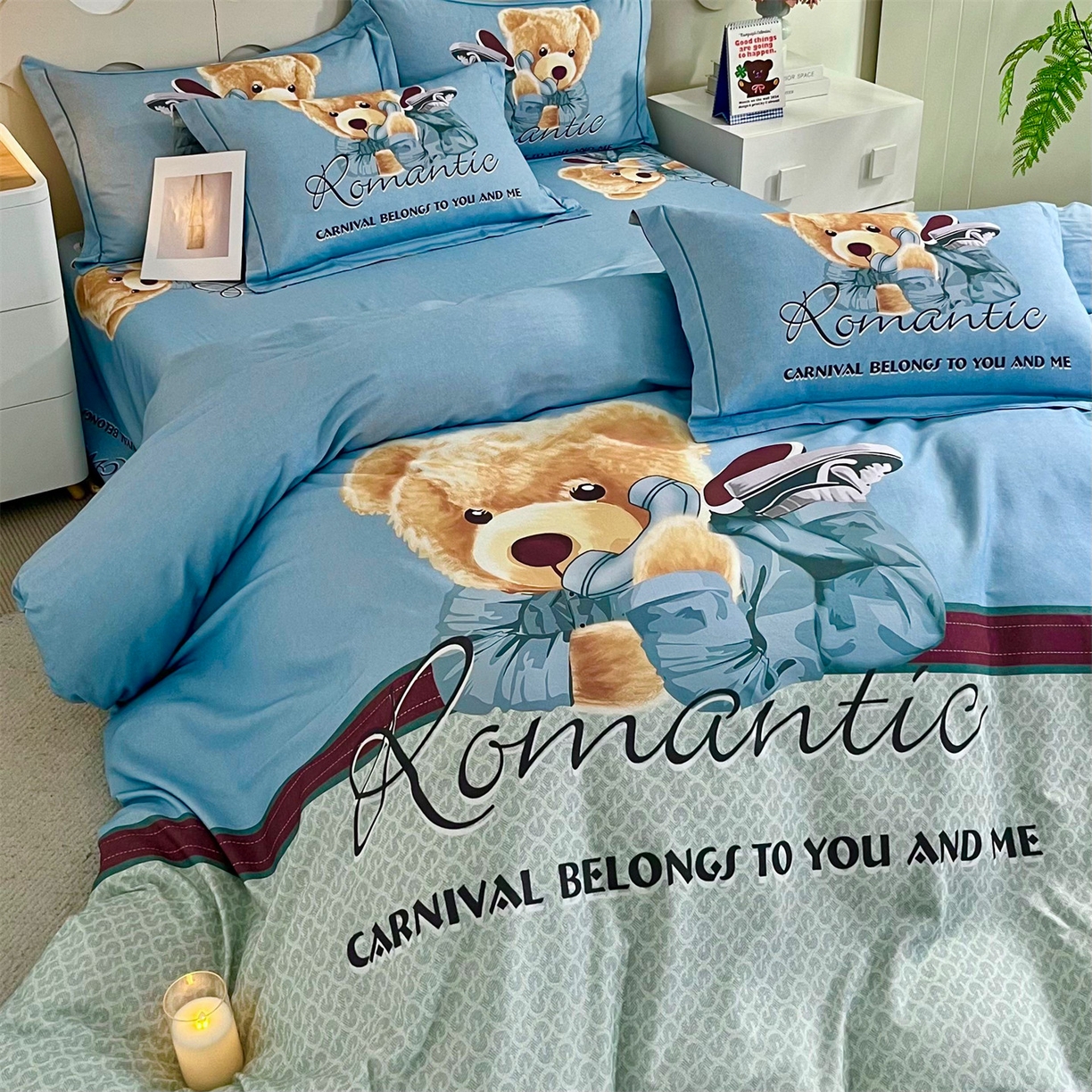 91家纺网 家纺一手货源 找家纺 曼秀琳 2025秋冬新款全棉磨毛印花四件套 你好朋友-兰