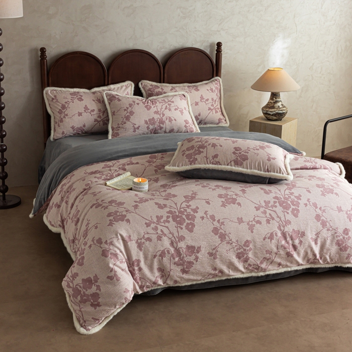 91家纺网 家纺一手货源 找家纺 迷尚家居 2025新款复古色织棉麻牛奶绒棉加绒四件套 俏颜-绒